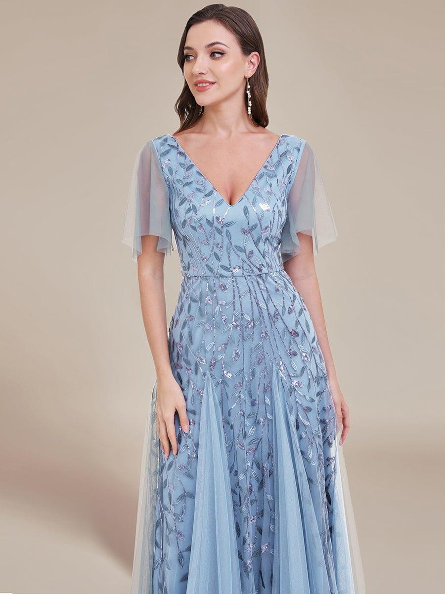 ever ASTRAL|Stunning V Neck Long Wedding Guest Dress with Ruffle Sleeves - Image 35