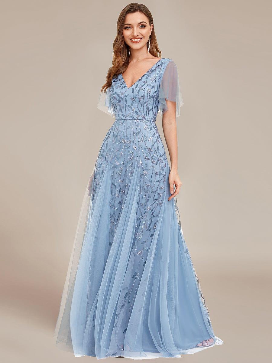 ever ASTRAL|Stunning V Neck Long Wedding Guest Dress with Ruffle Sleeves - Image 36
