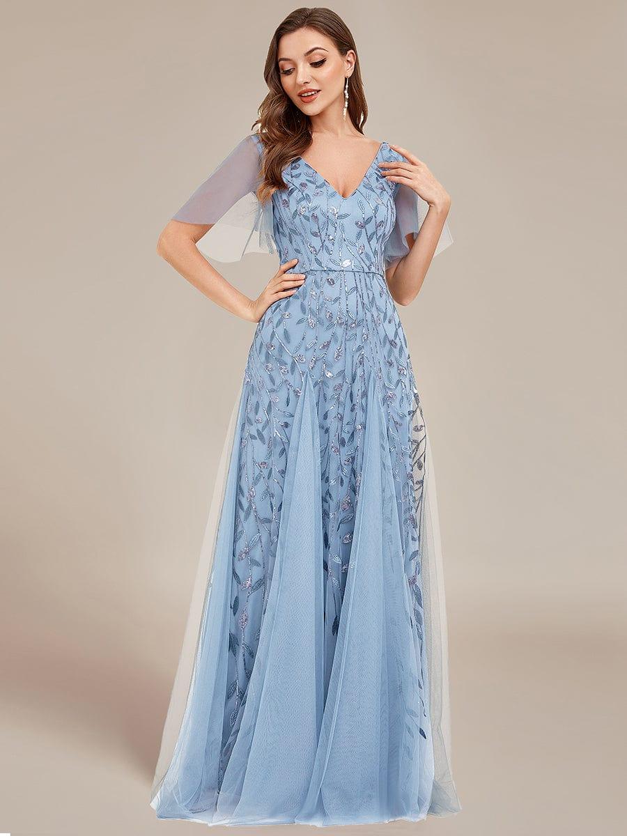 ever ASTRAL|Stunning V Neck Long Wedding Guest Dress with Ruffle Sleeves - Image 37