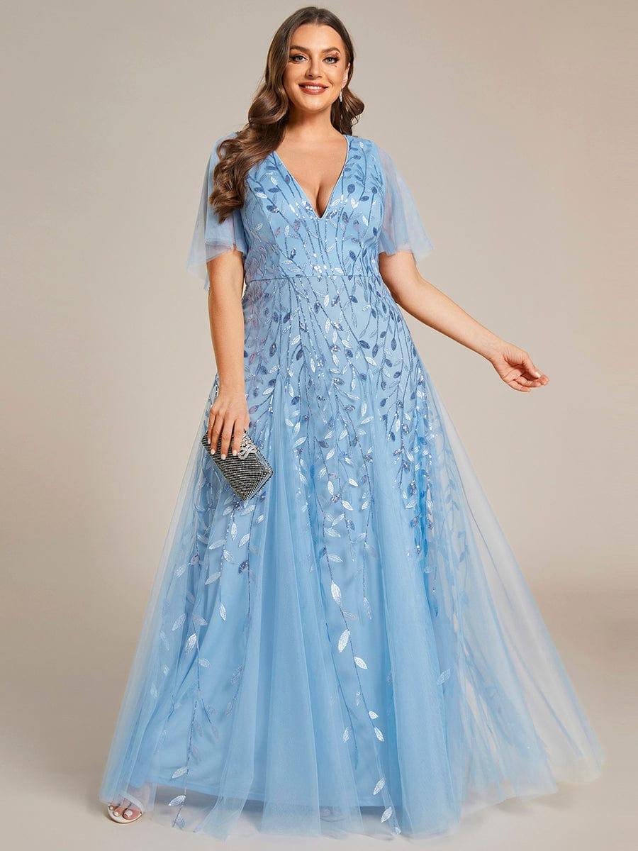 ever ASTRAL|Stunning V Neck Long Wedding Guest Dress with Ruffle Sleeves - Image 38