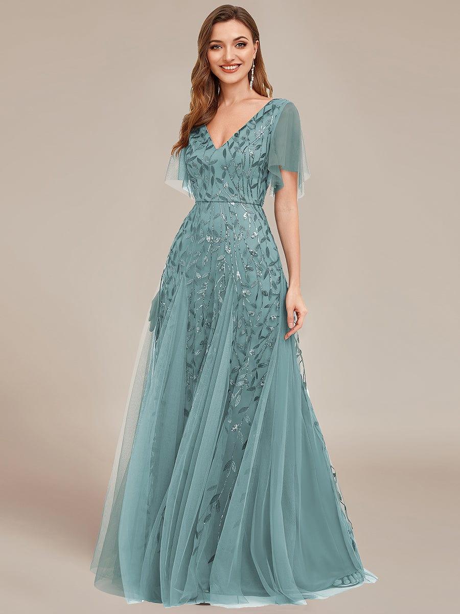 ever ASTRAL|Stunning V Neck Long Wedding Guest Dress with Ruffle Sleeves - Image 41