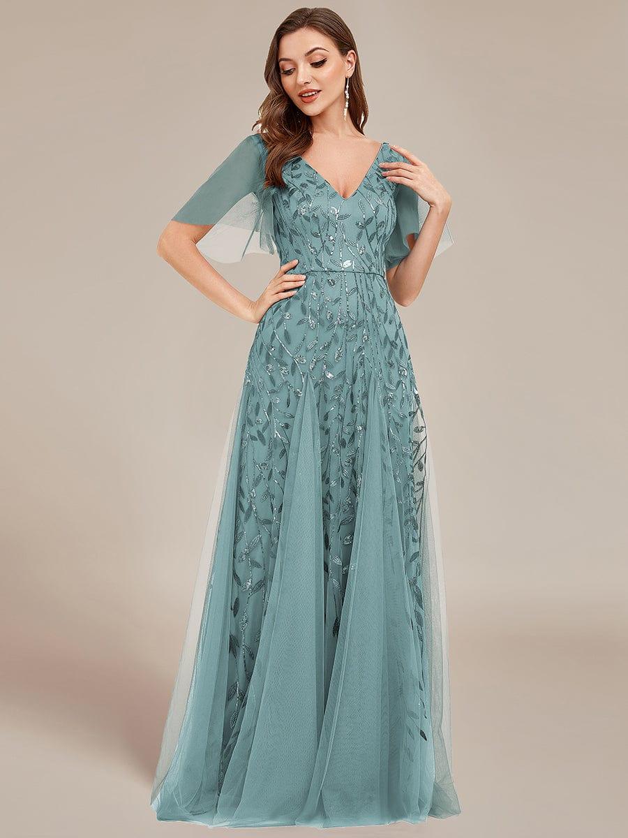 ever ASTRAL|Stunning V Neck Long Wedding Guest Dress with Ruffle Sleeves - Image 44
