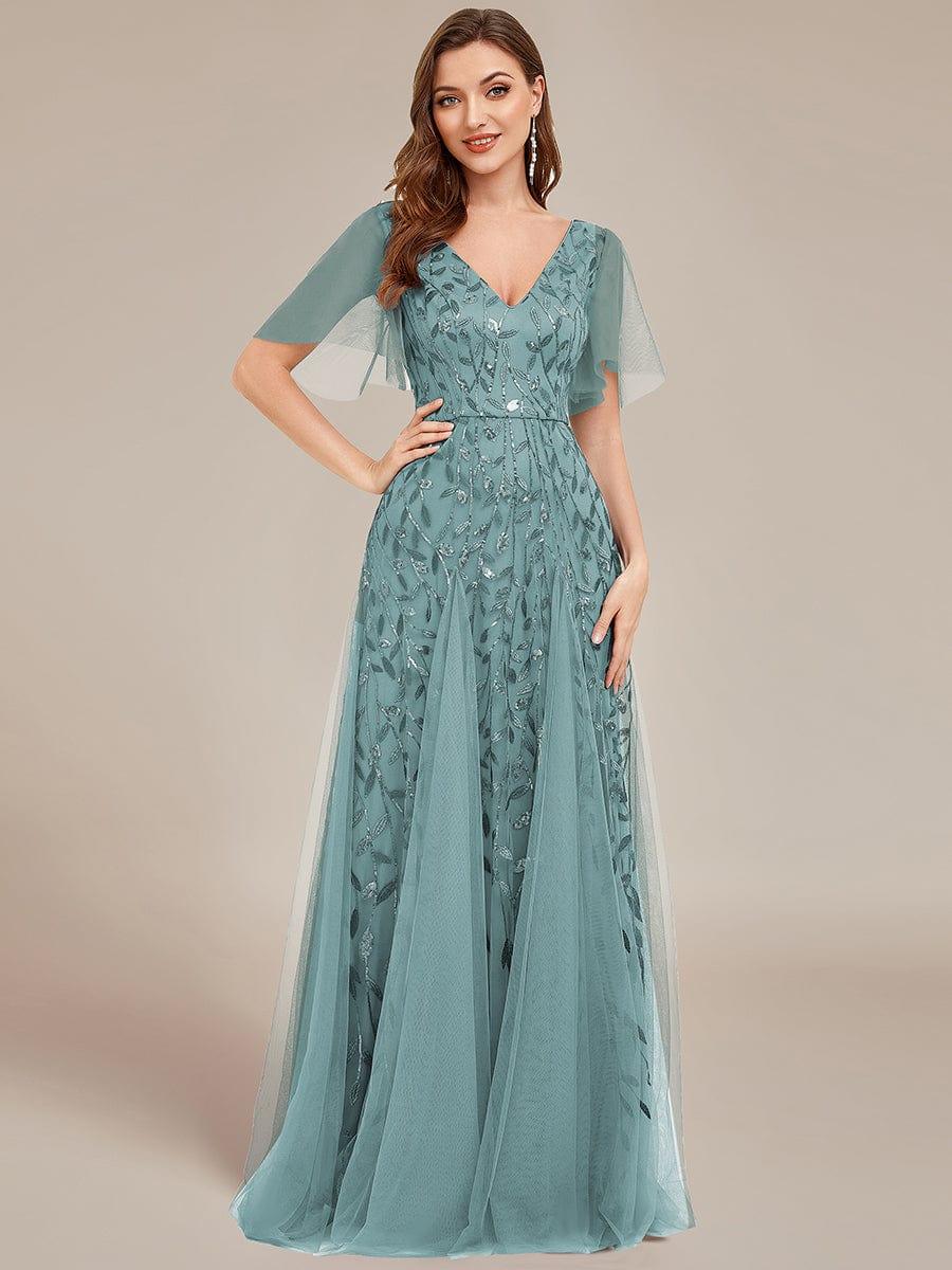 ever ASTRAL|Stunning V Neck Long Wedding Guest Dress with Ruffle Sleeves - Image 45