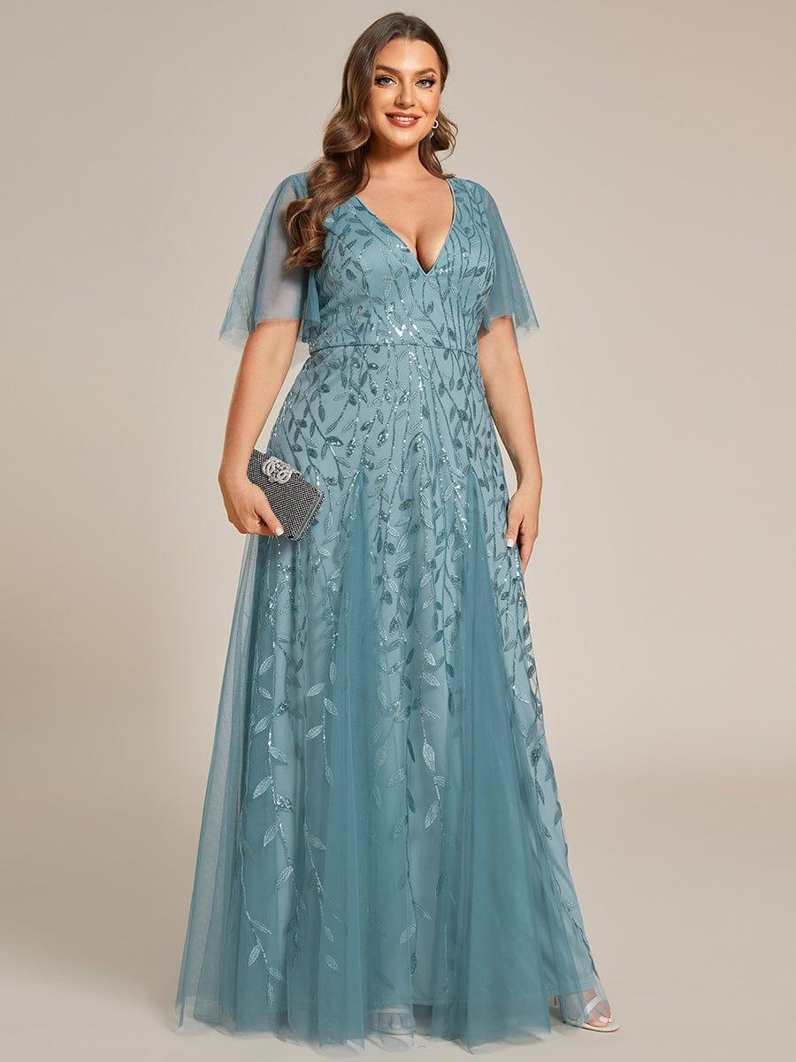 ever ASTRAL|Stunning V Neck Long Wedding Guest Dress with Ruffle Sleeves - Image 46
