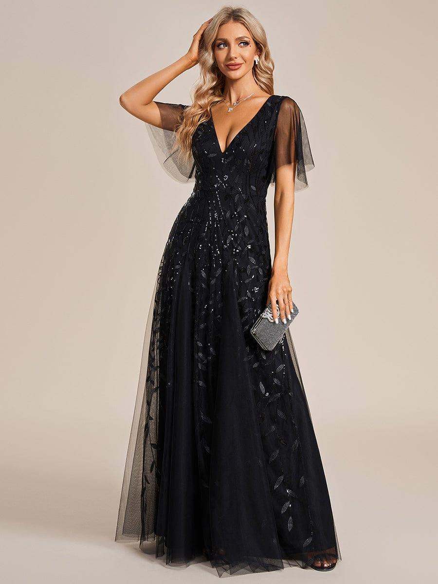 ever ASTRAL|Stunning V Neck Long Wedding Guest Dress with Ruffle Sleeves - Image 49