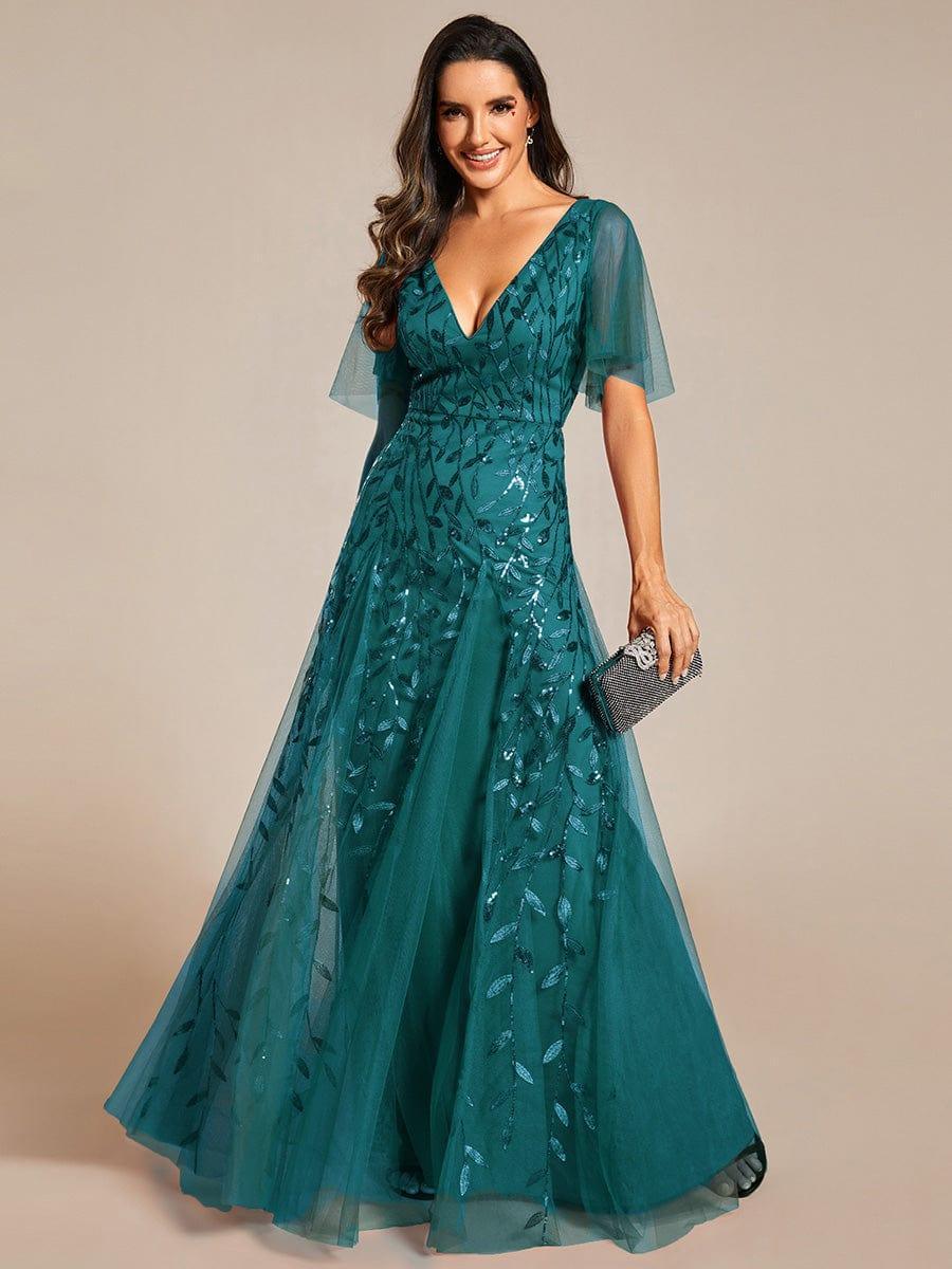 ever ASTRAL|Stunning V Neck Long Wedding Guest Dress with Ruffle Sleeves - Image 5