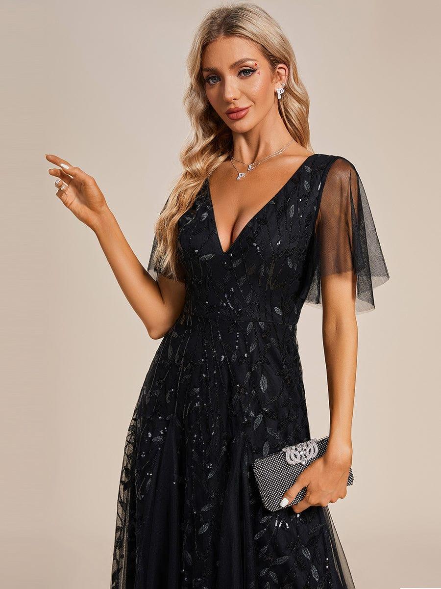 ever ASTRAL|Stunning V Neck Long Wedding Guest Dress with Ruffle Sleeves - Image 51