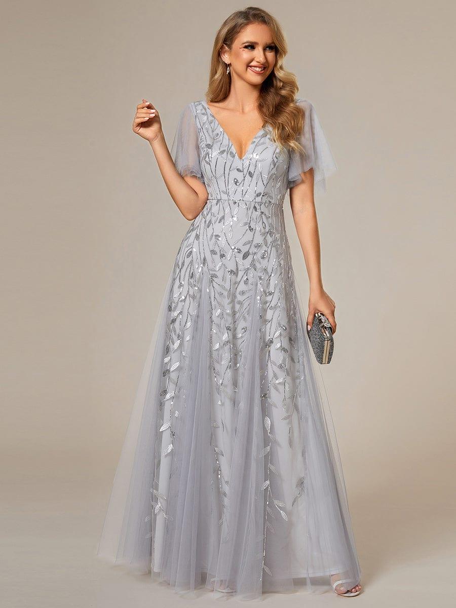 ever ASTRAL|Stunning V Neck Long Wedding Guest Dress with Ruffle Sleeves - Image 6