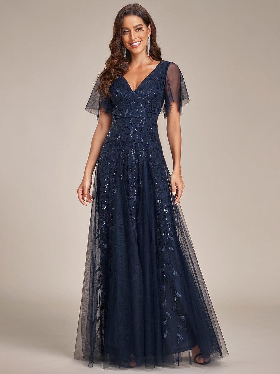 ever ASTRAL|Stunning V Neck Long Wedding Guest Dress with Ruffle Sleeves - Image 60
