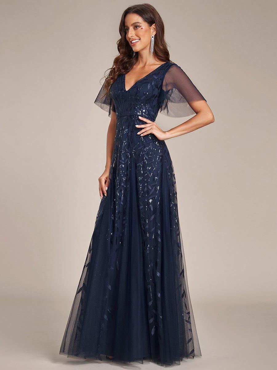 ever ASTRAL|Stunning V Neck Long Wedding Guest Dress with Ruffle Sleeves - Image 61