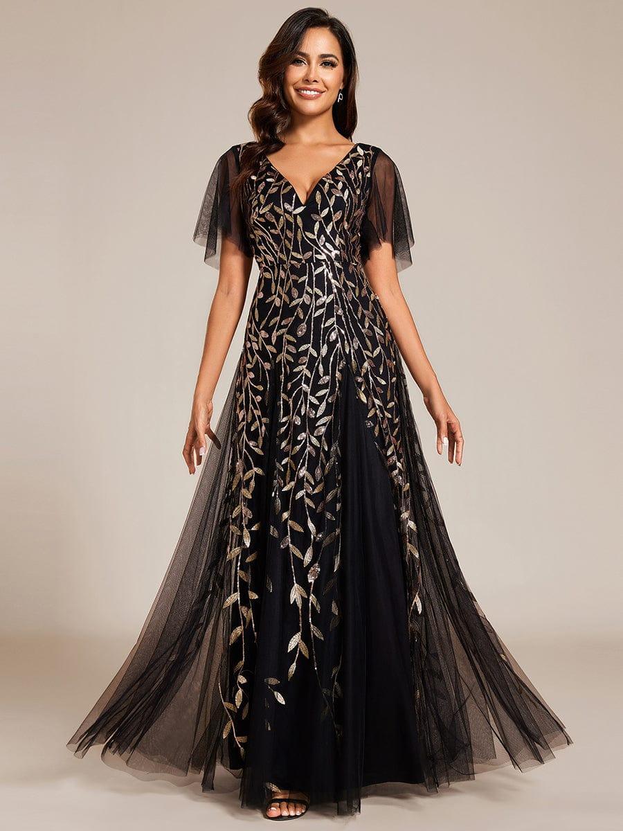 ever ASTRAL|Stunning V Neck Long Wedding Guest Dress with Ruffle Sleeves - Image 70