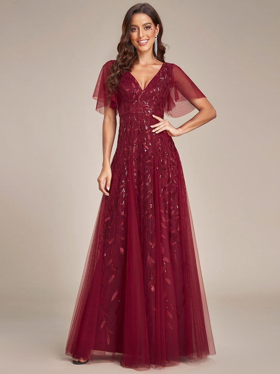 ever ASTRAL|Stunning V Neck Long Wedding Guest Dress with Ruffle Sleeves - Image 72