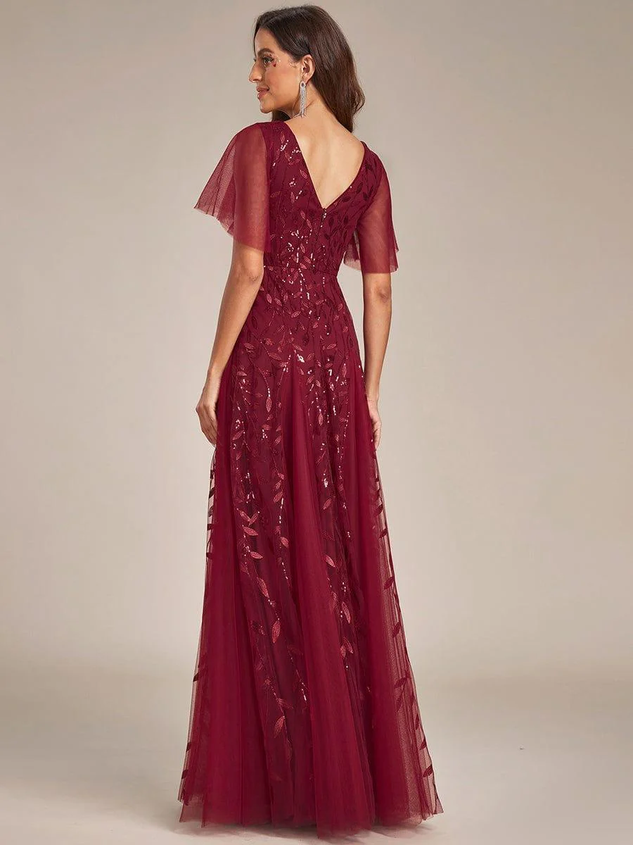 ever ASTRAL|Stunning V Neck Long Wedding Guest Dress with Ruffle Sleeves - Image 73