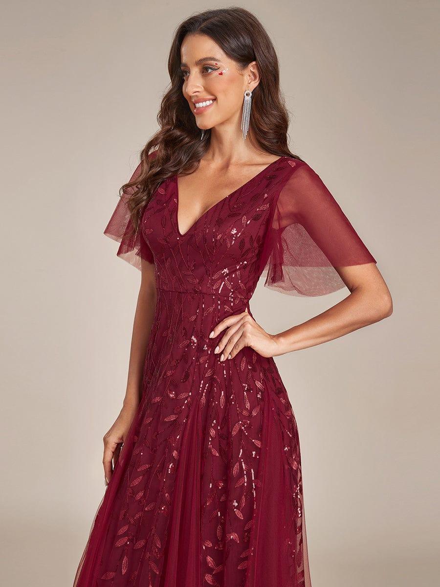 ever ASTRAL|Stunning V Neck Long Wedding Guest Dress with Ruffle Sleeves - Image 74