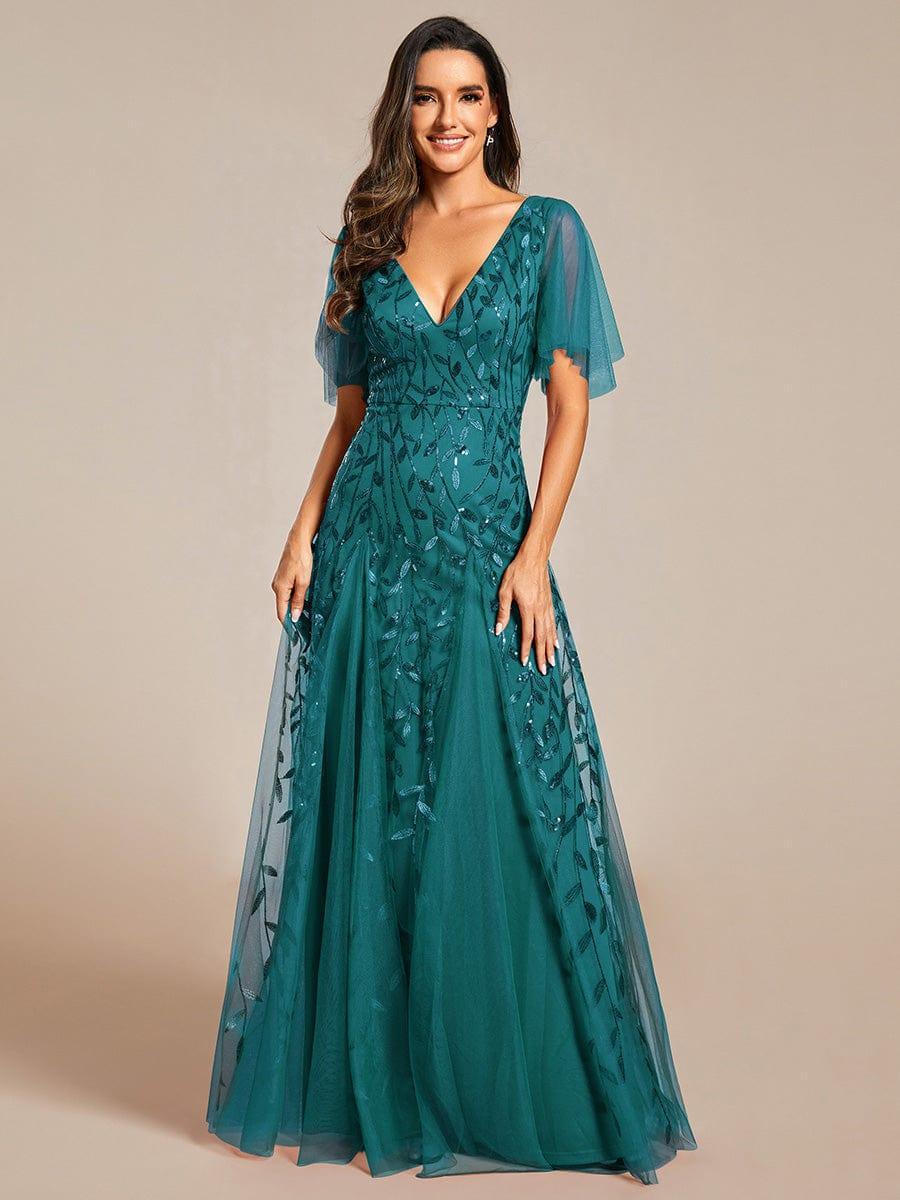ever ASTRAL|Stunning V Neck Long Wedding Guest Dress with Ruffle Sleeves - Image 83