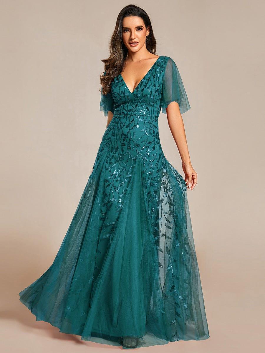 ever ASTRAL|Stunning V Neck Long Wedding Guest Dress with Ruffle Sleeves - Image 84
