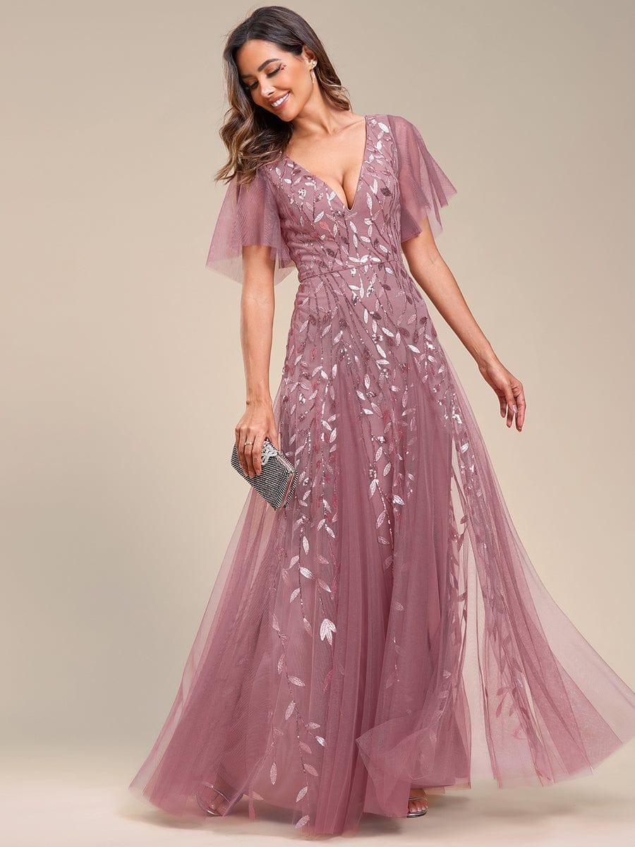 ever ASTRAL|Stunning V Neck Long Wedding Guest Dress with Ruffle Sleeves - Image 90
