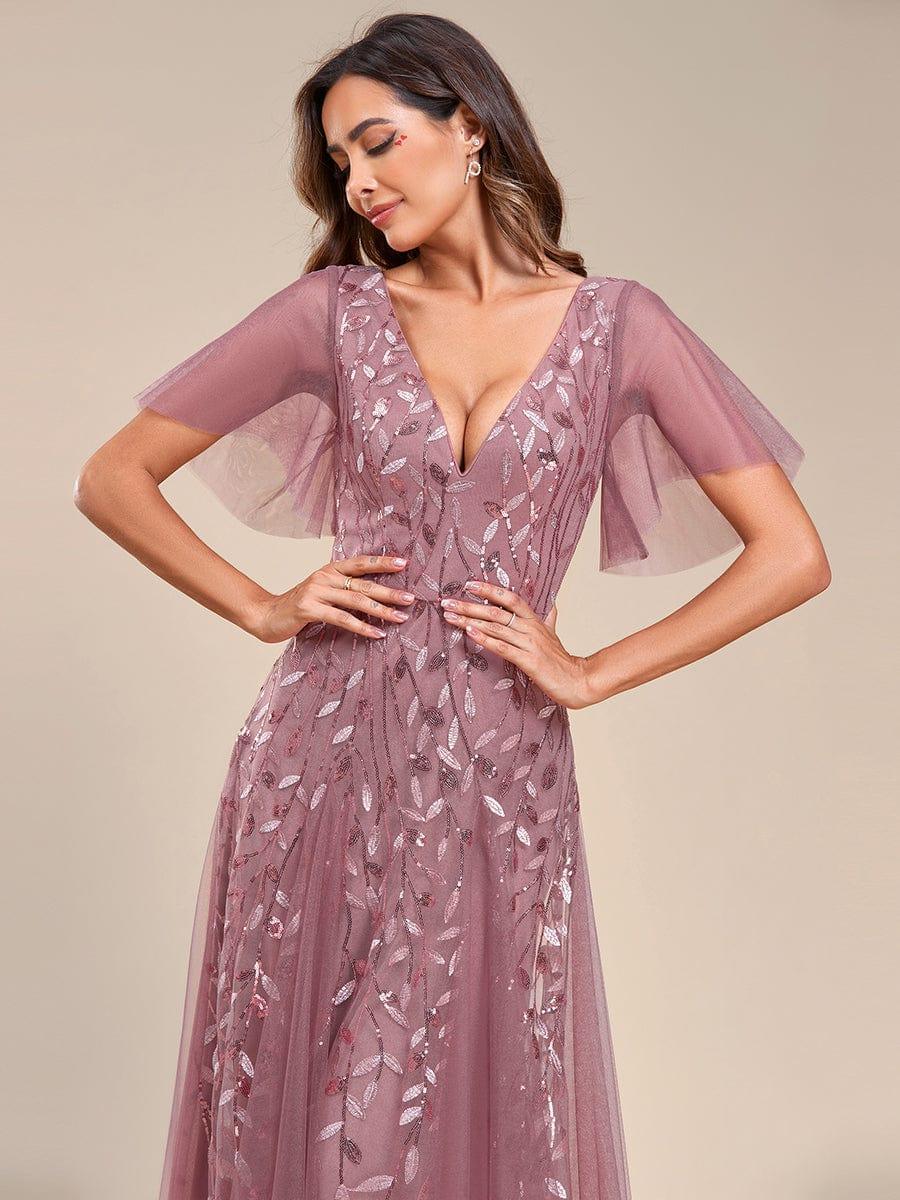 ever ASTRAL|Stunning V Neck Long Wedding Guest Dress with Ruffle Sleeves - Image 92