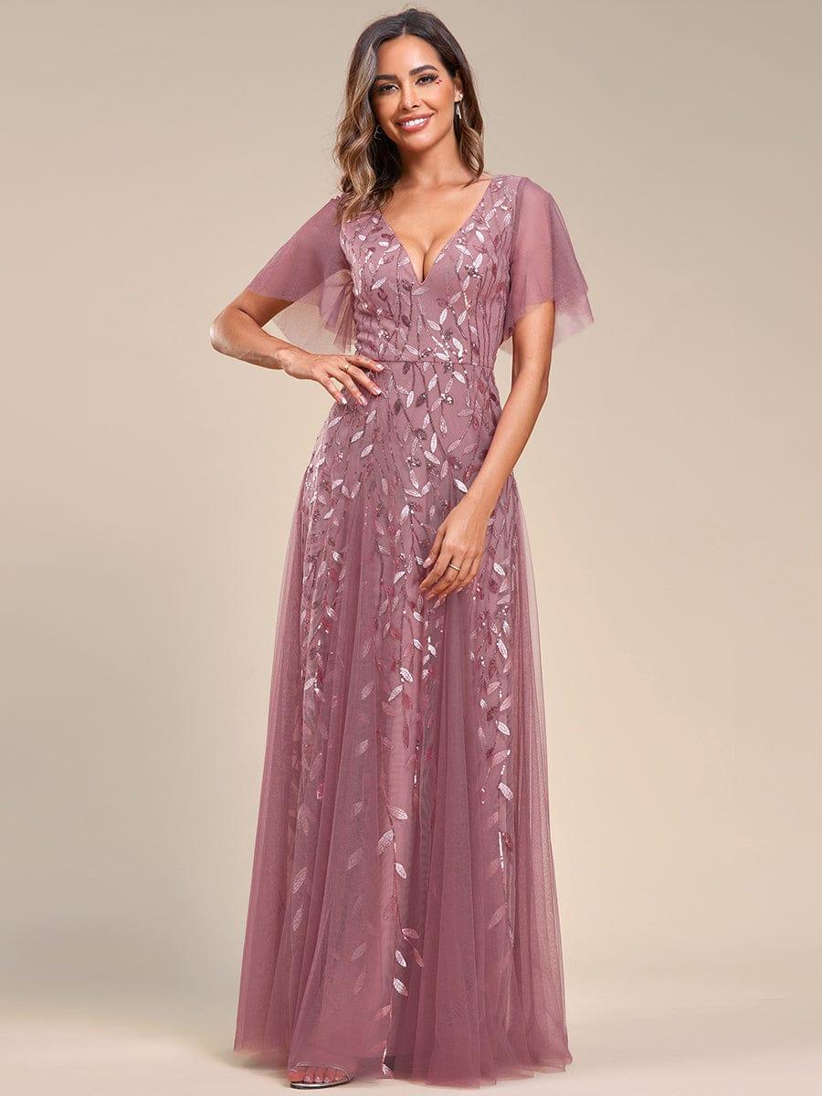 ever ASTRAL|Stunning V Neck Long Wedding Guest Dress with Ruffle Sleeves - Image 93
