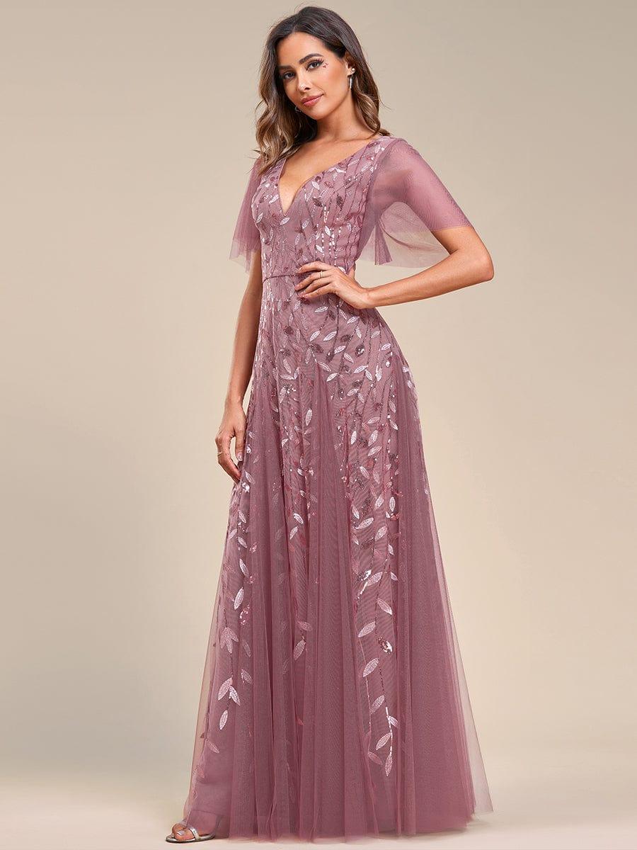 ever ASTRAL|Stunning V Neck Long Wedding Guest Dress with Ruffle Sleeves - Image 94