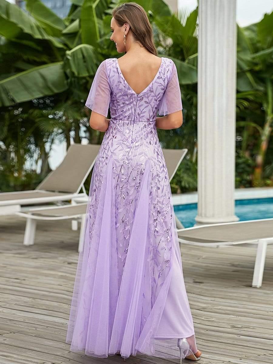 ever ASTRAL|Stunning V Neck Long Wedding Guest Dress with Ruffle Sleeves - Image 98