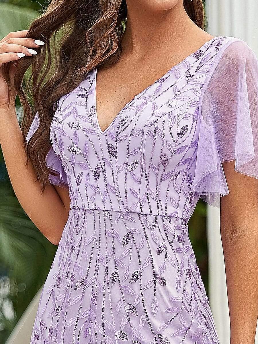 ever ASTRAL|Stunning V Neck Long Wedding Guest Dress with Ruffle Sleeves - Image 99