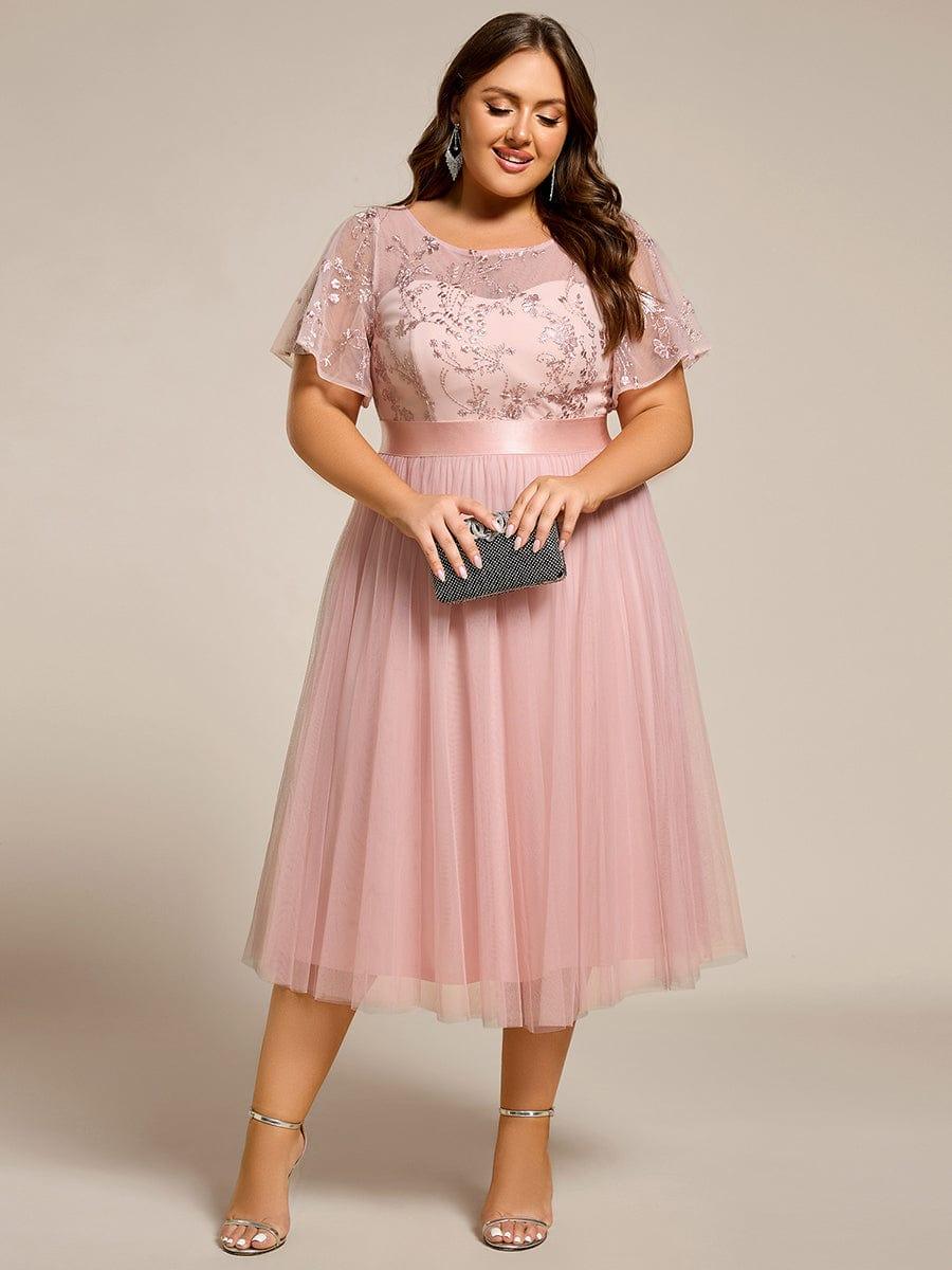 ever MARA|Round Neck Embellished Midi Tulle Dress In Pink - Image 6