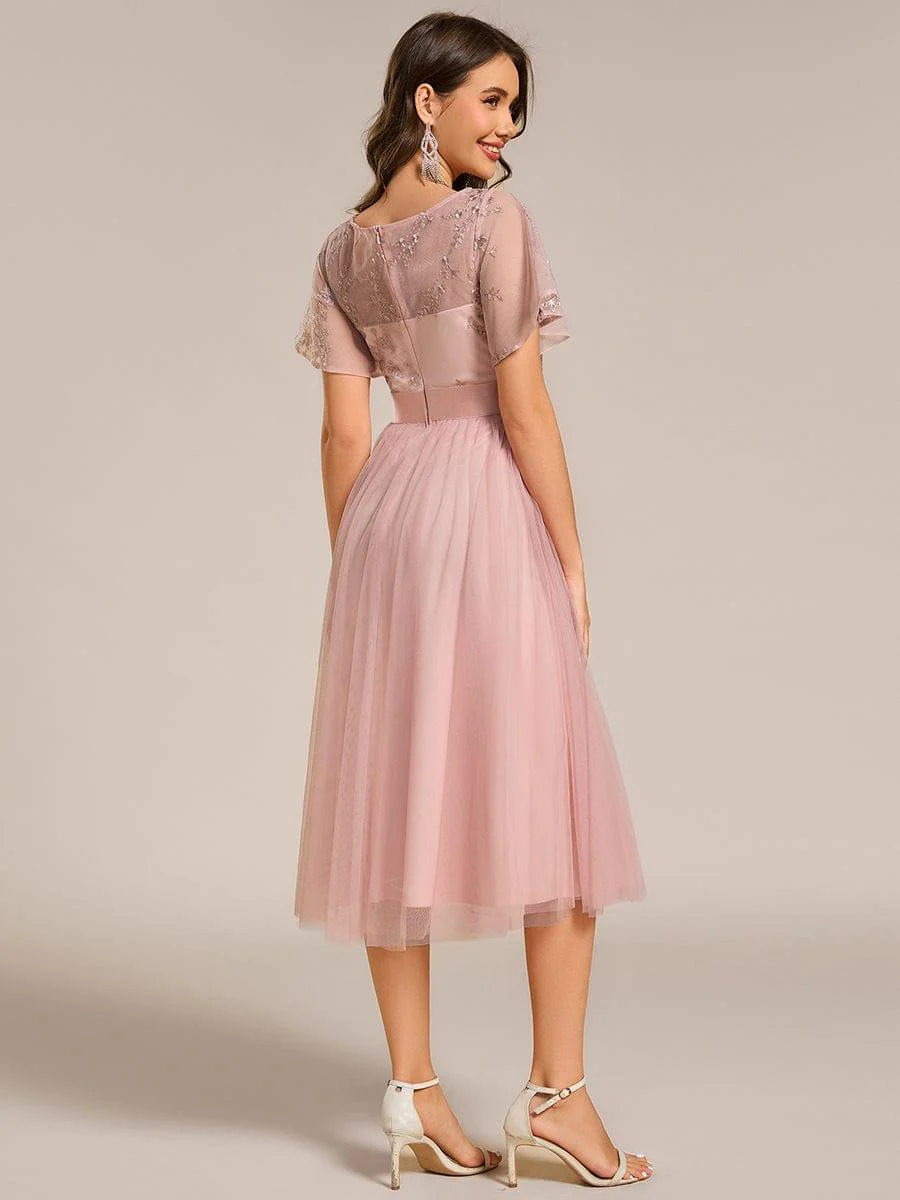 ever MARA|Round Neck Embellished Midi Tulle Wedding Guest Dress - Image 2
