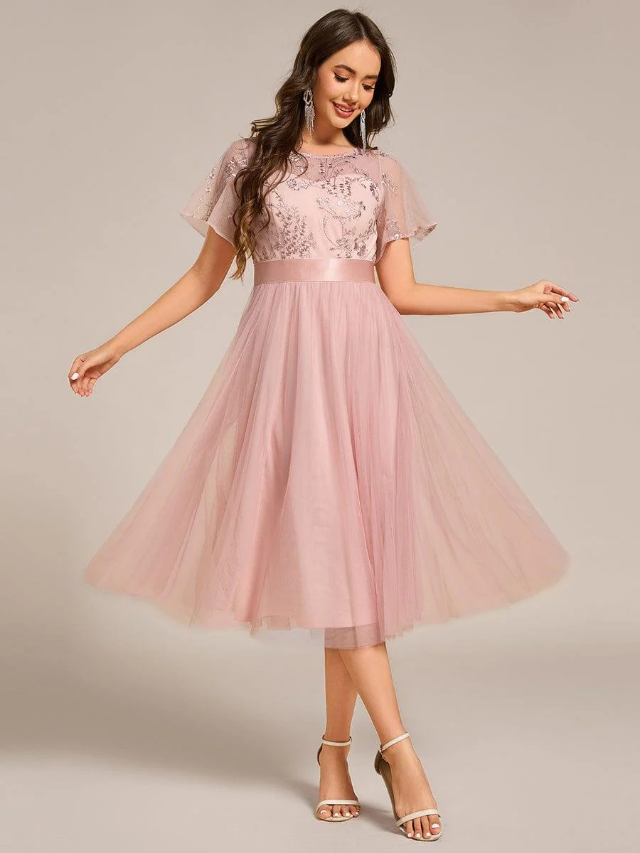 ever MARA|Round Neck Embellished Midi Tulle Wedding Guest Dress - Image 5