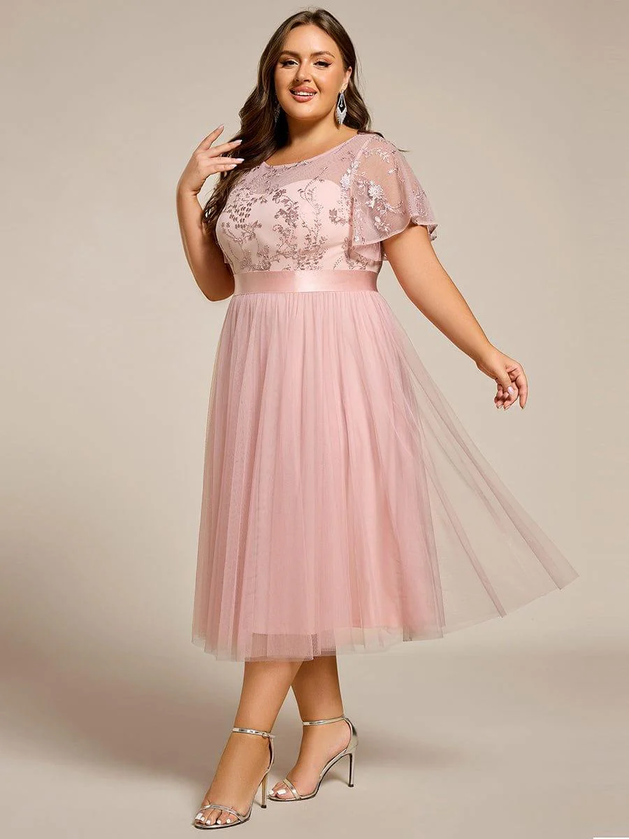 ever MARA|Round Neck Embellished Midi Tulle Wedding Guest Dress - Image 9