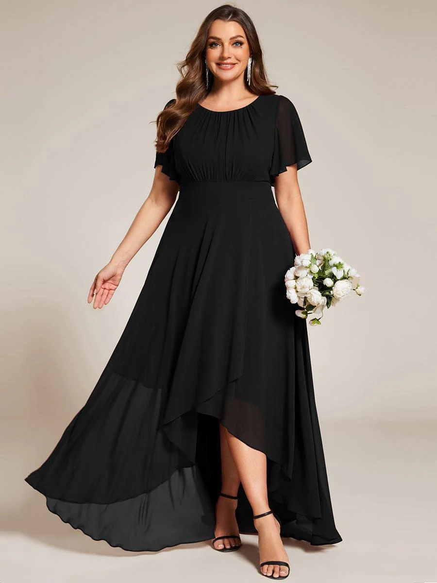 ever GIGI|Round Neck Short Sleeve High-Low Chiffon Dress in Black - Image 10