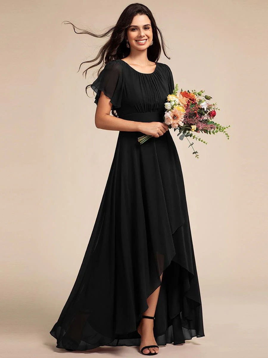 ever GIGI|Round Neck Short Sleeve High-Low Chiffon Dress in Black - Image 4