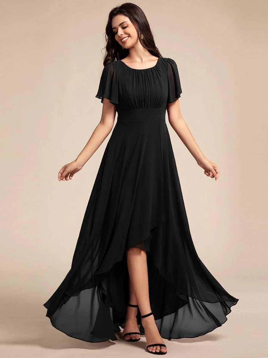ever GIGI|Round Neck Short Sleeve High-Low Chiffon Dress in Black - Image 5