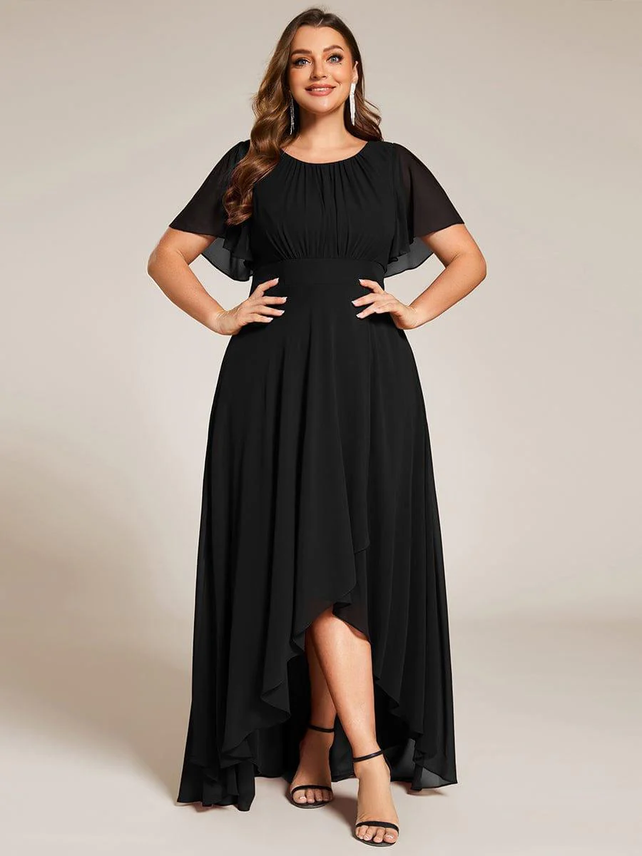ever GIGI|Round Neck Short Sleeve High-Low Chiffon Dress in Black - Image 9