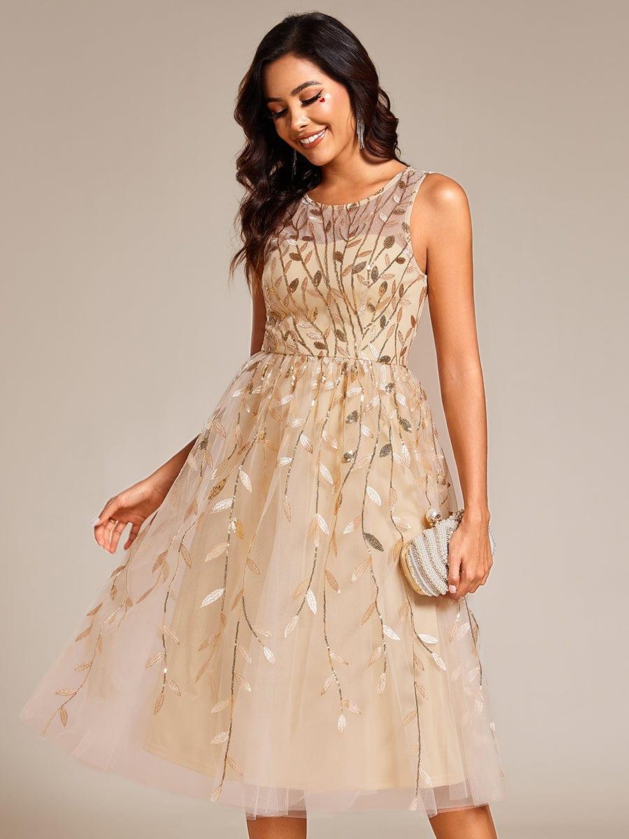 ever ANDIE|Round Neck Sleeveless Leaf Sequin Midi Wedding Guest Dress - Image 15