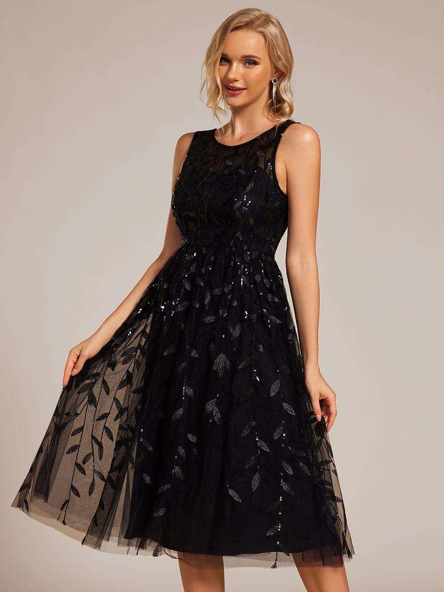 ever ANDIE|Round Neck Sleeveless Leaf Sequin Midi Wedding Guest Dress - Image 5