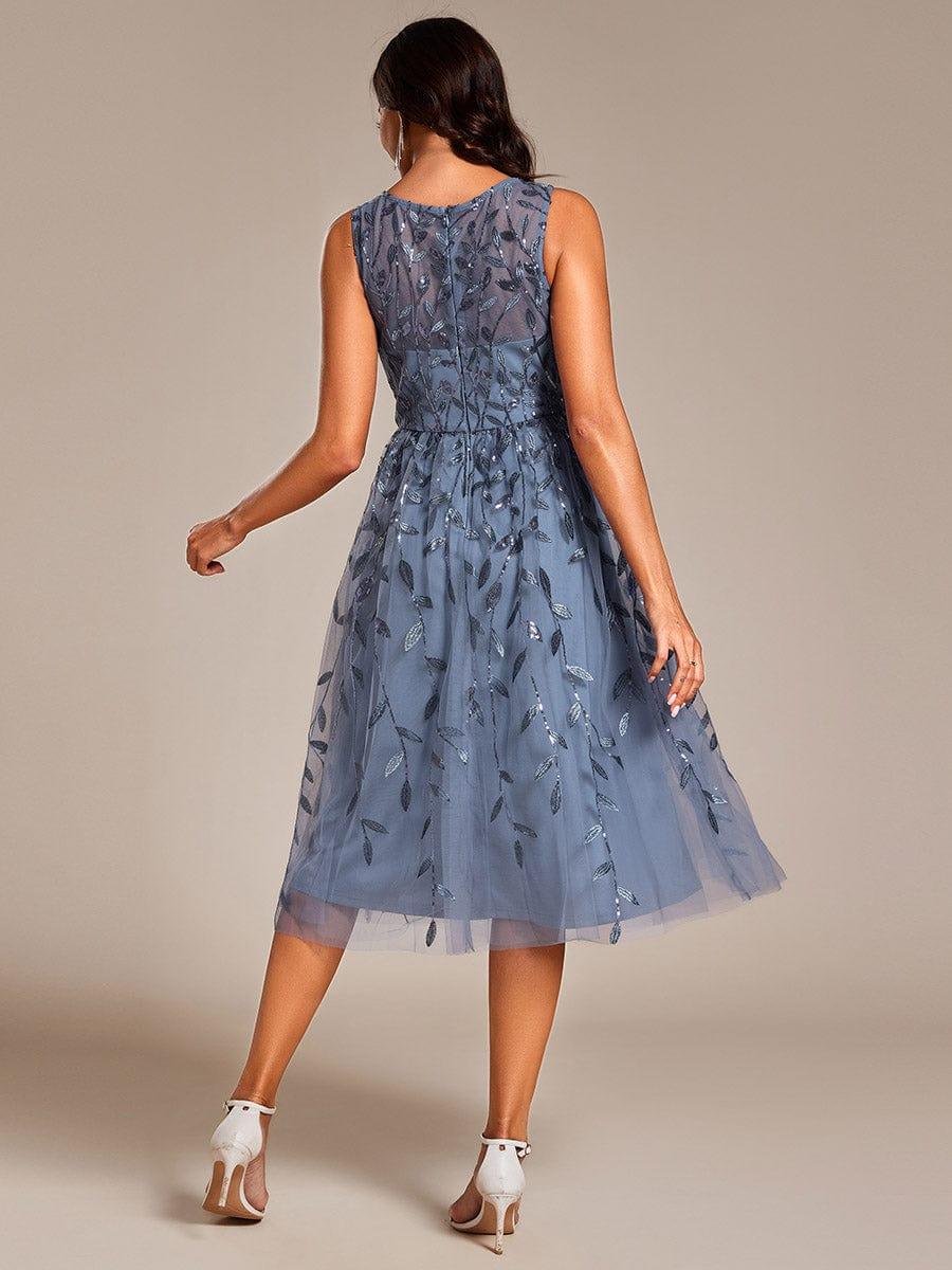 ever ANDIE|Round Neck Sleeveless Leaf Sequin Midi Wedding Guest Dress - Image 7