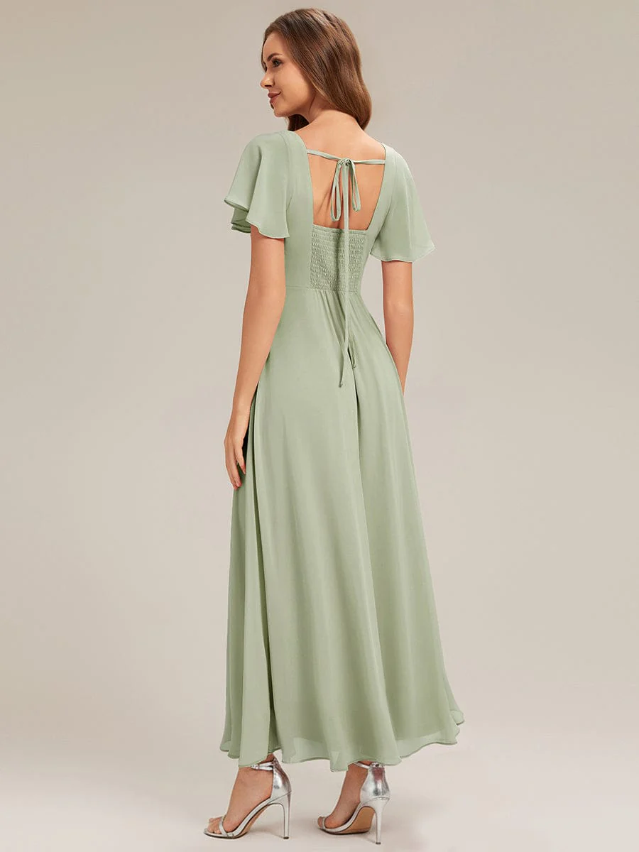ever AVIEL|Ruched Chiffon Ruffle Sleeve Dress - Image 6