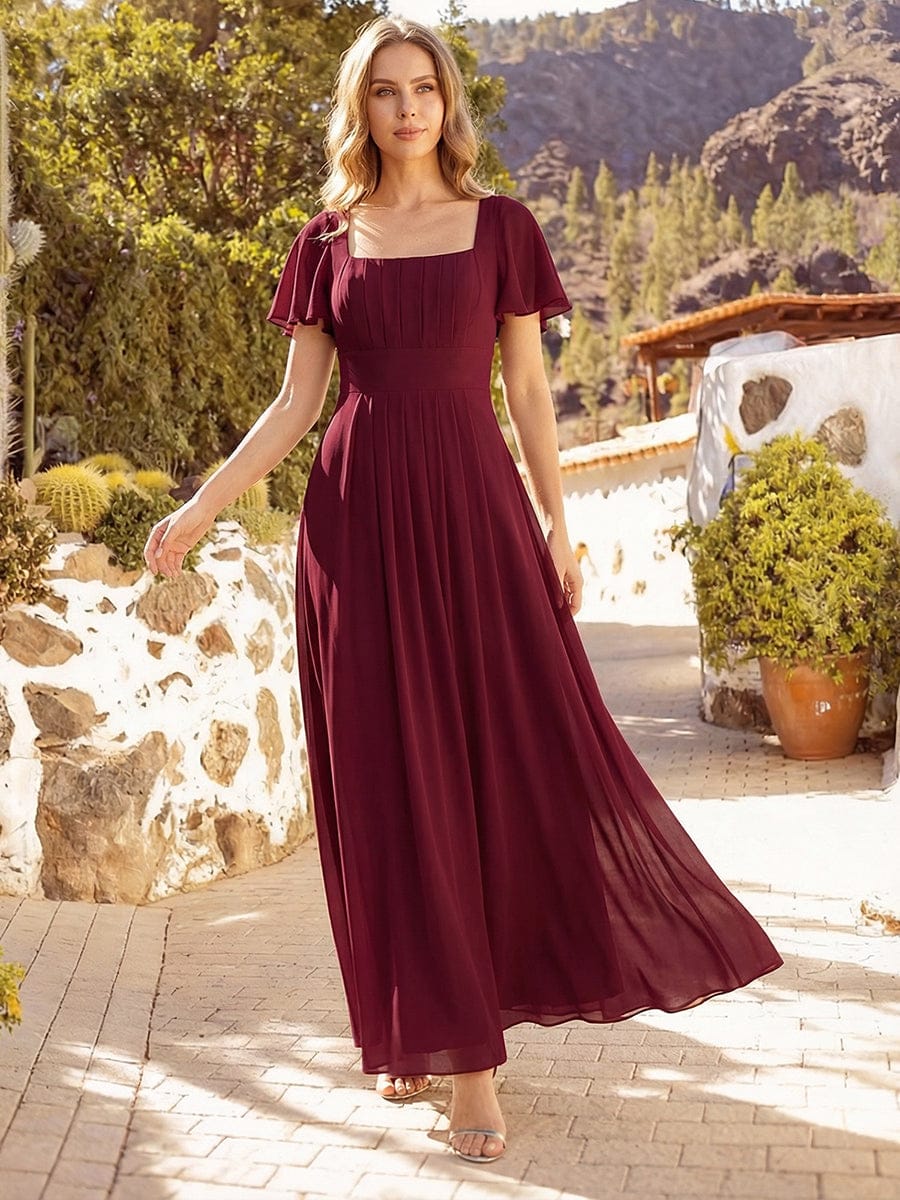 ever AVIEL|Ruched Chiffon Ruffle Sleeve Dress - Image 8