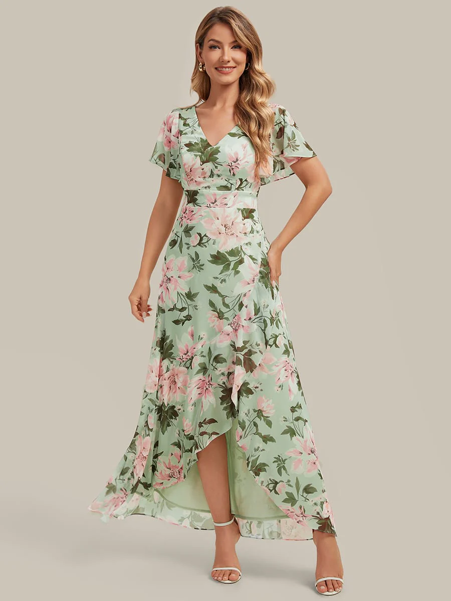 Floral Print and Flutter Sleeves Dress - Image 12