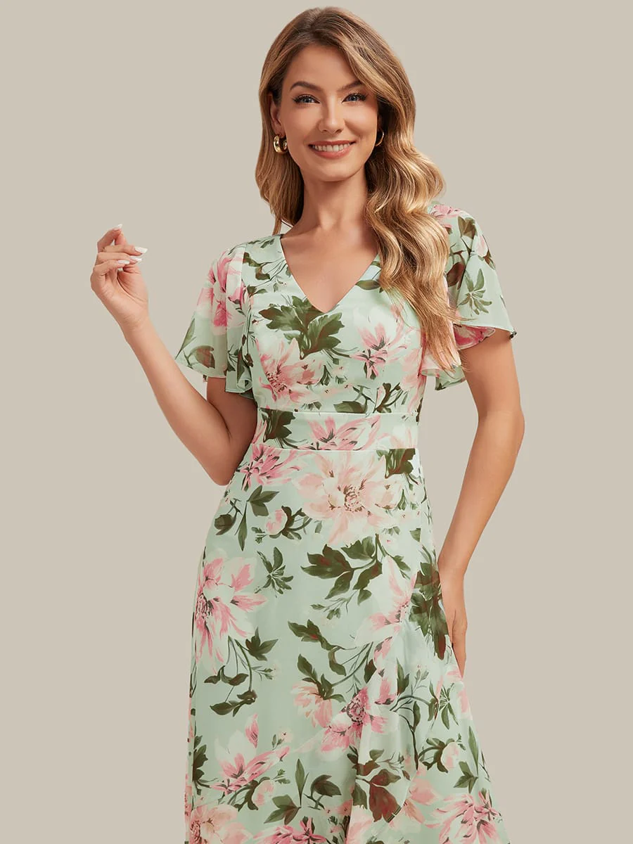 Floral Print and Flutter Sleeves Dress - Image 14