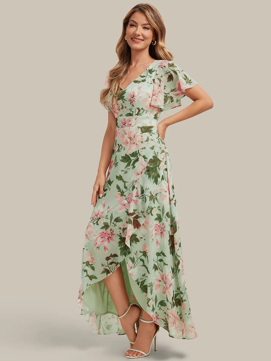 Floral Print and Flutter Sleeves Dress - Image 15