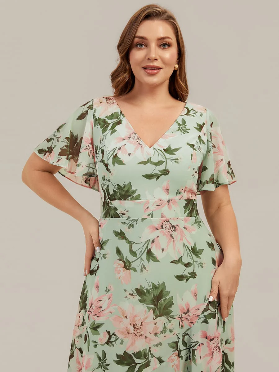 Floral Print and Flutter Sleeves Dress - Image 19