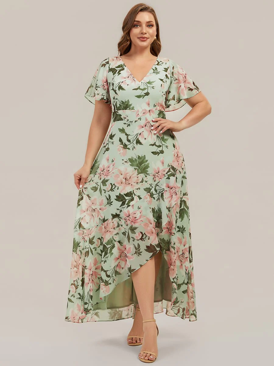 Floral Print and Flutter Sleeves Dress - Image 21