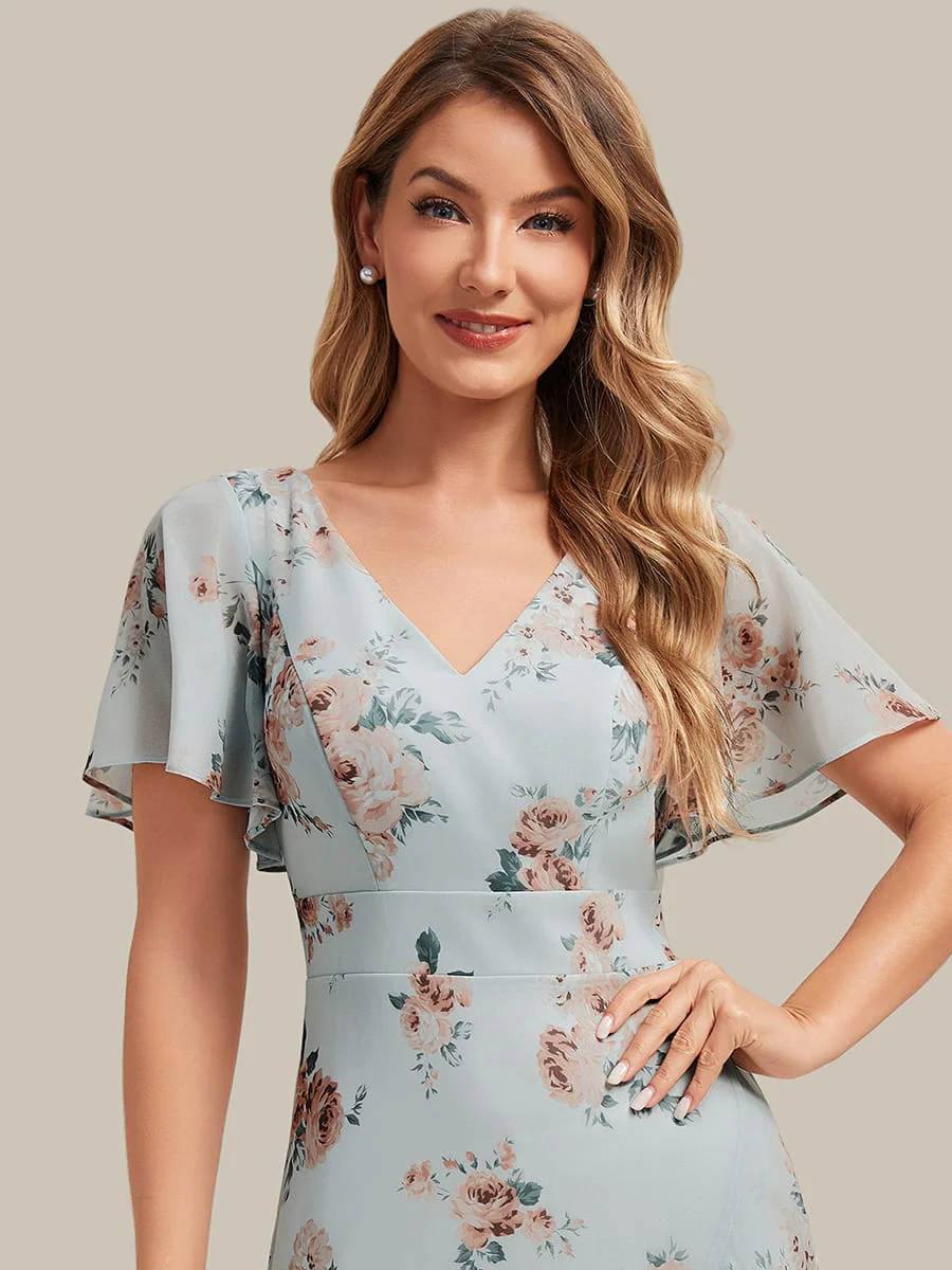 Floral Print and Flutter Sleeves Dress - Image 4