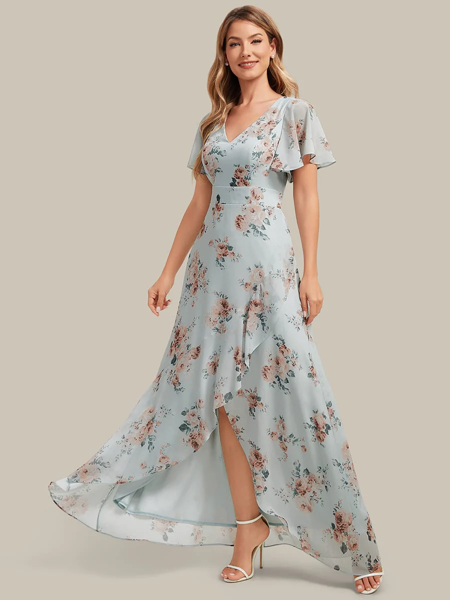 Floral Print and Flutter Sleeves Dress - Image 5