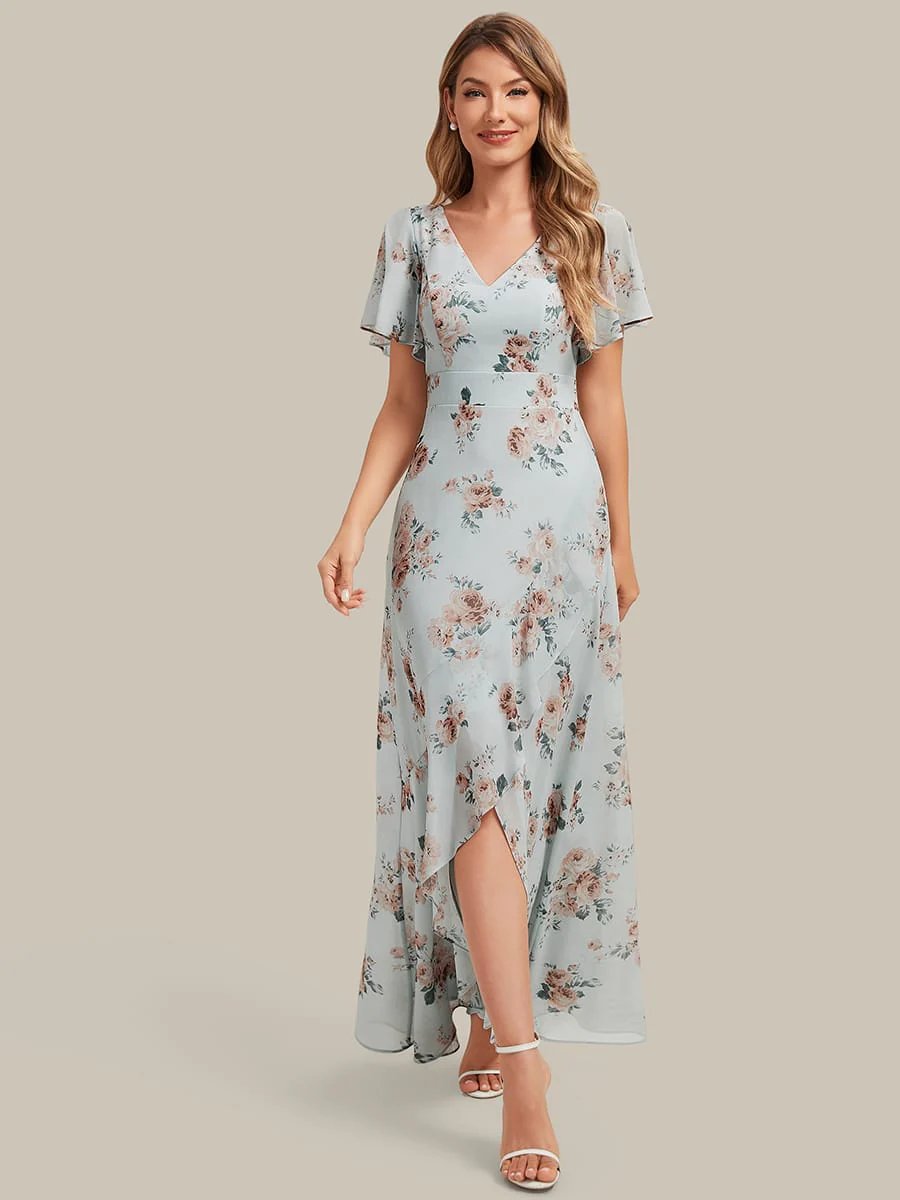 Floral Print and Flutter Sleeves Dress - Image 6