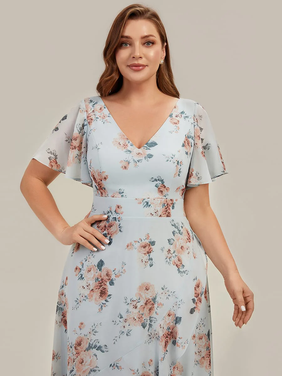 Floral Print and Flutter Sleeves Dress - Image 9