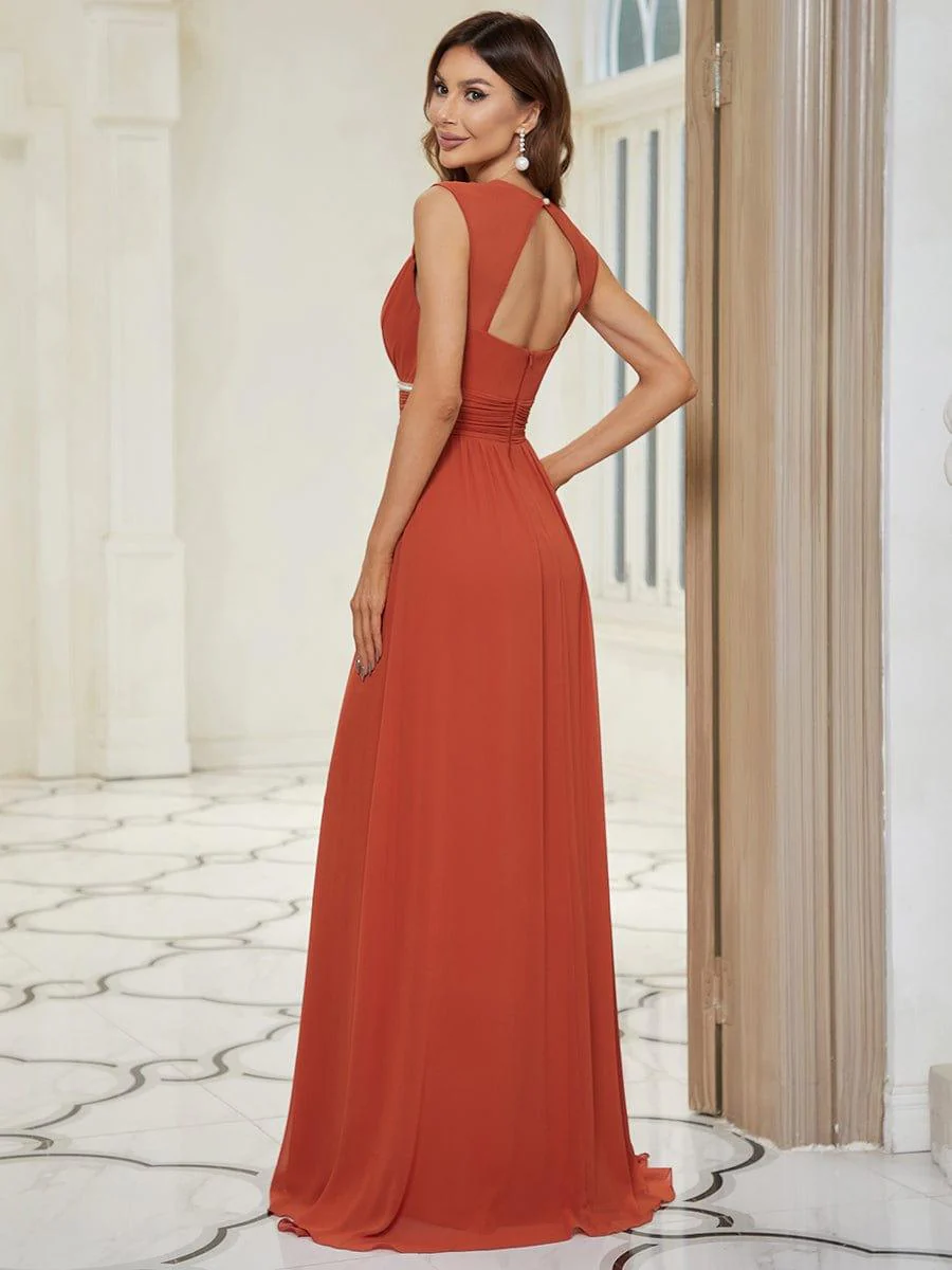 Ruched V-neck Floor Length Elegant Bridesmaid Dress - Image 15