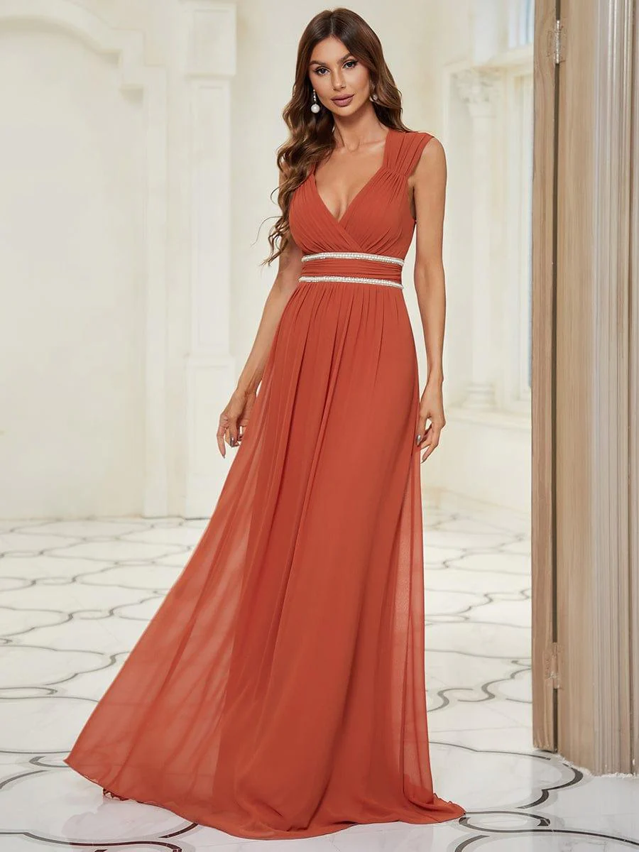 Ruched V-neck Floor Length Elegant Bridesmaid Dress - Image 17